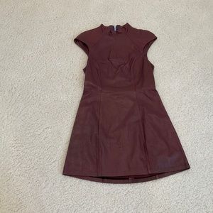 Shakuhachi cap sleeve leather burgundy mini dress NWT